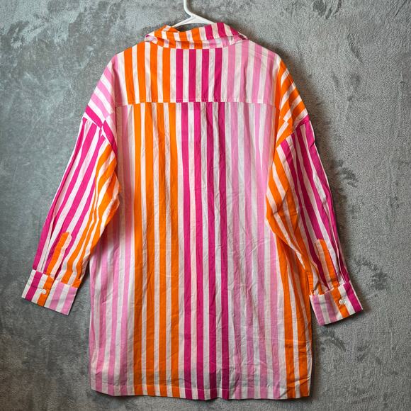 Beach Riot Alexa Striped Button Up‎ Shirt Swim Cover Pink Women Large Cotton New - Picture 3 of 6